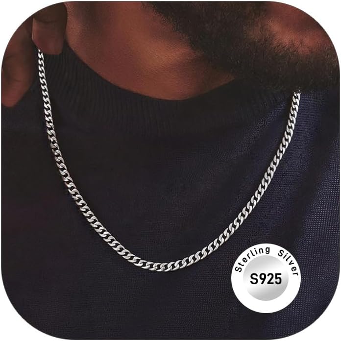 Mens Chains 925 Sterling Silver Chain Necklace for Men Women Necklace,Birthday Valentine's Day Gift for friend Dad Father Men,3/5mm Width,18-28 inch(with Gift Box)