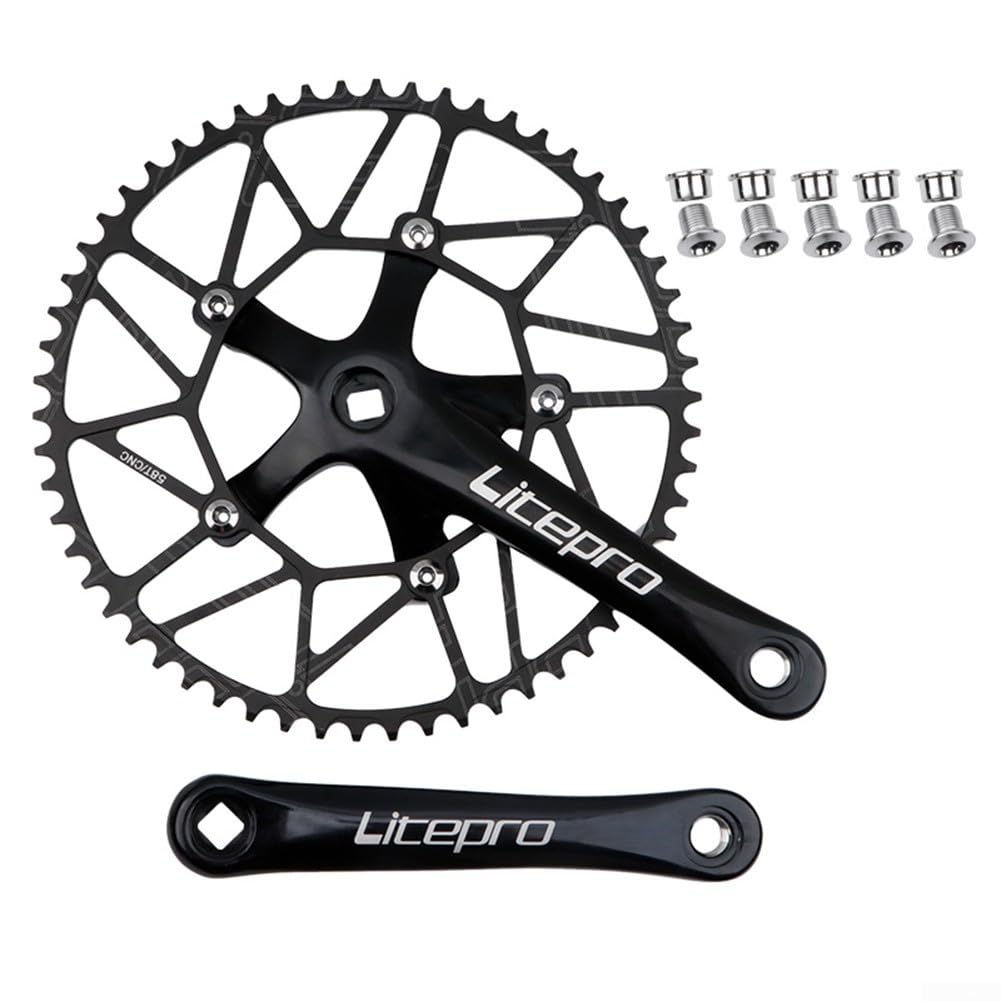 170mm Bike Crankset 130BCD 50T 52T 54T 56T 58T Single Chainring Bike CrankArm For 9/10/11 Speed Chains Mountain Bike(black crank+58T)