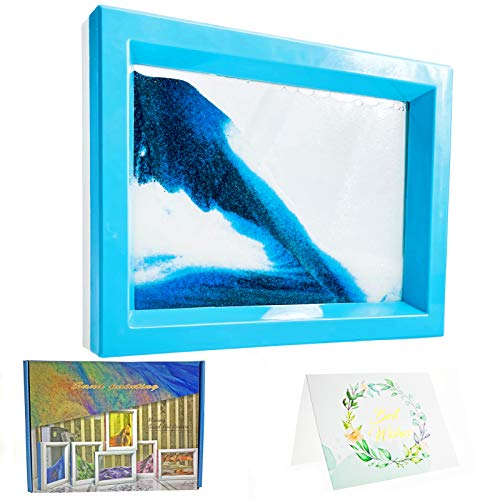 Dynamic Sand Art Picture Ocean Heart, Moving Sand Picture Art for Autistic, Desktop Art Decor Toys, Sand Sculptures in Motion Office Relax Toys to Keep You Calm! (7.3 x 5.7 inch - Blue)