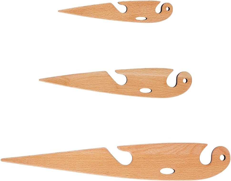 BENECREAT 3Pcs Beech Wood Weaving Shuttle, Knitting Loom Shuttles Handcrafted Knitting Loom Tools for Tapestry DIY Craft Weaving Accessories, Pointy