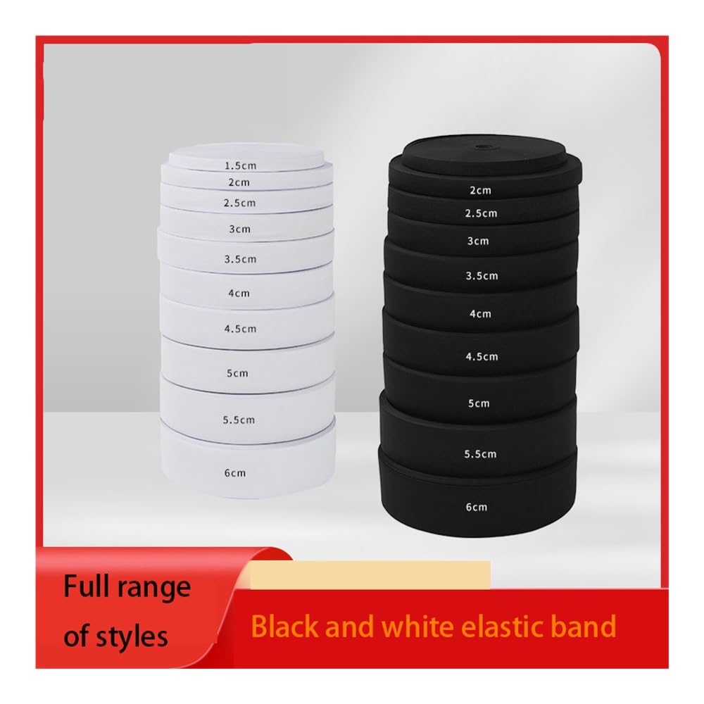 Banda elástica de ganchillo en blanco y negro de varios tamaños, de látex de alta elasticidad, banda elástica de punto, banda elástica de goma, accesorio de costura (blanco, 10 m_40 mm)
