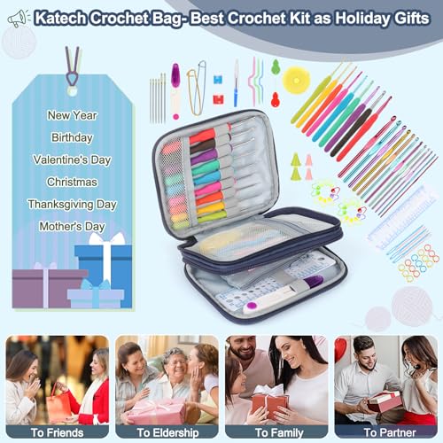 Image of Katech 85-Piece Crochet Hooks Set, Crochet Hook Kit with Storage Case, Ergonomic Knitting Needles Weave Yarn Kits DIY Hand Knitting Craft Art Tool for Beginners and Experienced Crochet Lovers