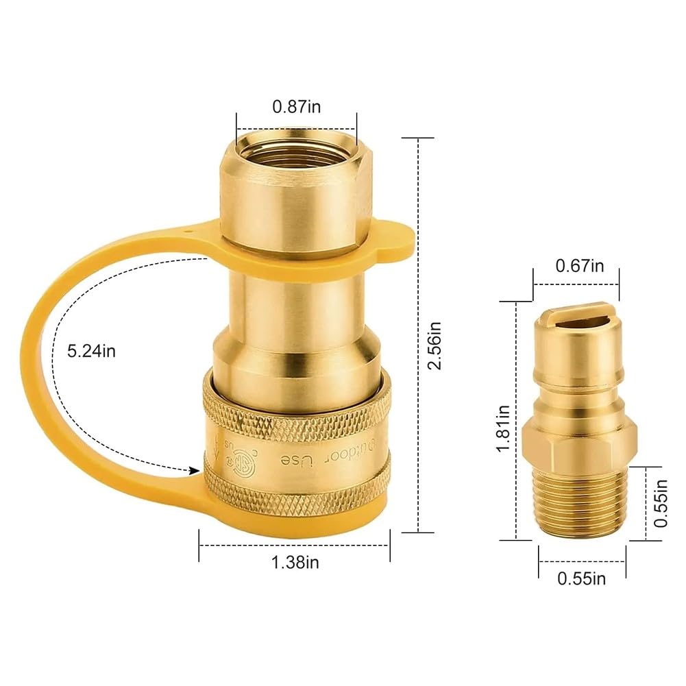 Raccordi QDD a connessione rapida per gas naturale LP da 1/2", inserto maschio in ottone con spegnimento automatico per riscaldatore grill camper, confezione da 3