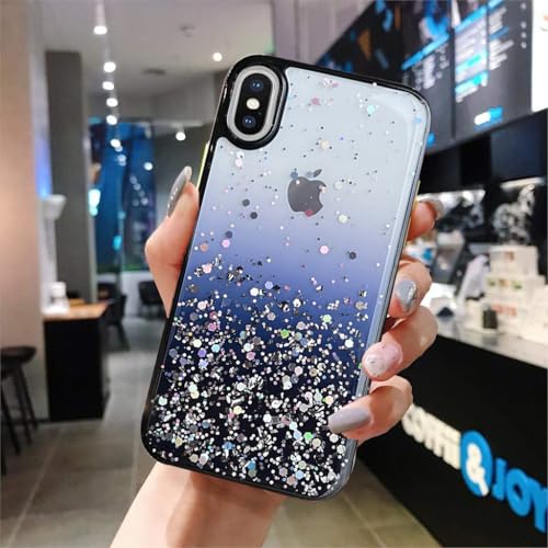 Image of Vonzee Case Compatible with iPhone X & XS (5.8 inch), Non Moving Glitter Cover for Girls & Women Soft TPU Shockproof Anti Scratch Drop Protection Cover (Black)