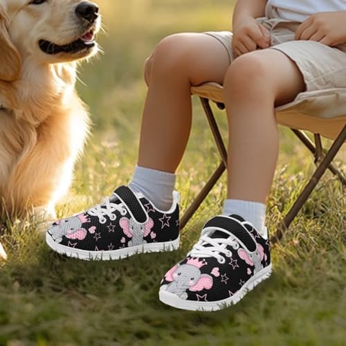 Boys Girls Sneakers Kids Breathable Lightweight Strap Tennis Athletic Running Shoes Cute Elephant Pattern White Sole3