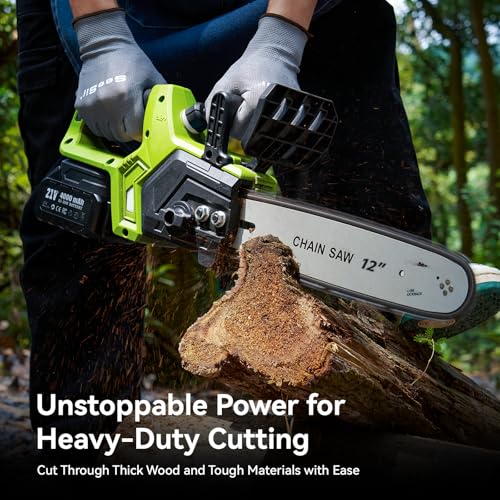 Supstable 12 Inch Cordless Chainsaw with 2×4000mAh Batteries, Brushless Motor, Lightweight Electric Chain Saws with Auto Oiling, Tool-Free Tensioning, Ideal for Garden Wood Cutting & Seniors Use 3 Supstable 12 Inch Cordless Chainsaw with 2×4000mAh Batteries, Brushless Motor, Lightweight Electric Chain Saws with Auto Oiling, Tool-Free Tensioning, Ideal for Garden Wood Cutting & Seniors Use - Image 3