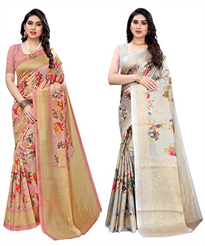 Image of Yashika Plain Women's Combo Art Silk Printed Saree with Blouse Piece Pack of 2