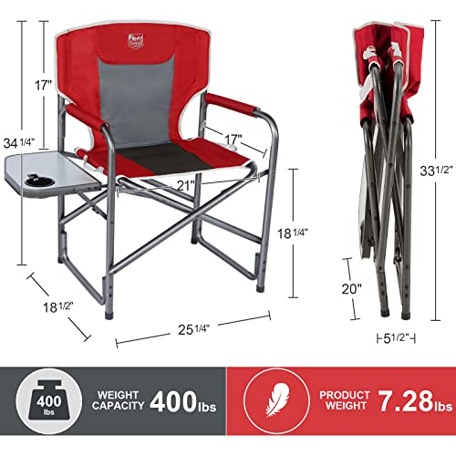 Timber Ridge Lightweight Oversized Camping Chair, Portable Aluminum Directors Chair With Side Table For Outdoor Camping, Lawn, Picnic And Fishing, Supports 400Lbs (Red) Ideal #TOP2