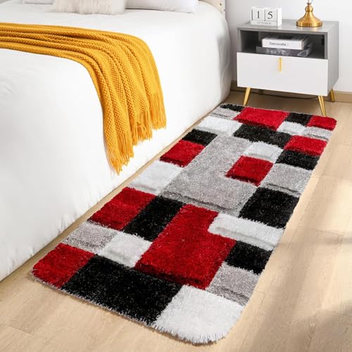 Image of 2x5 feet Soft Runner Rug for Living Room and Bedroom, Modern Indoor Floor Carpet with Non-Slip Backing, Comfortable Decorative Home Decor Rug, Easy Clean & Durable- (3D Red B, Rectangular)