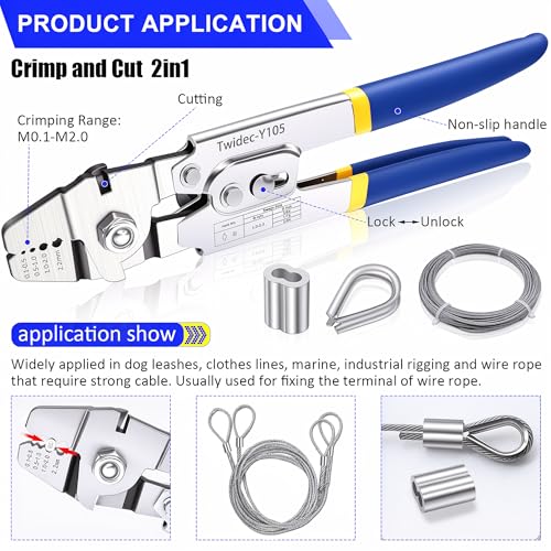 Twidec/Wire Rope Crimping Tool Up To 2.2mm With 240PCS 1/16''Aluminum Crimping Loop Sleeve And 165FT 1/16'' 304 stainless steel Wires Rope 20PCS Wire Thimbles And Wire Rope Cable Cutter Kit by Twidec - Image 5