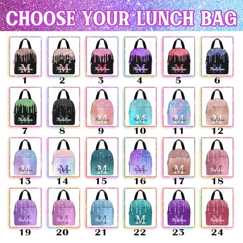 MyPupSocks Custom School Backpack for Girls Boys, Personalized Glitter Initial Kids Casual Backpack Schoolbag Customized Girls Bookbag for Students Custom Multipurpose Lunch Bag for Picnic3
