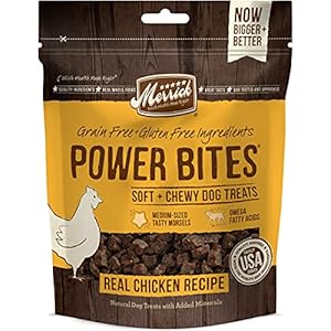 Merrick Power Bites Natural Soft And Chewy Real Meat Dog Treats, Grain Free Snack With Real Chicken Recipe – 6 oz. Bag