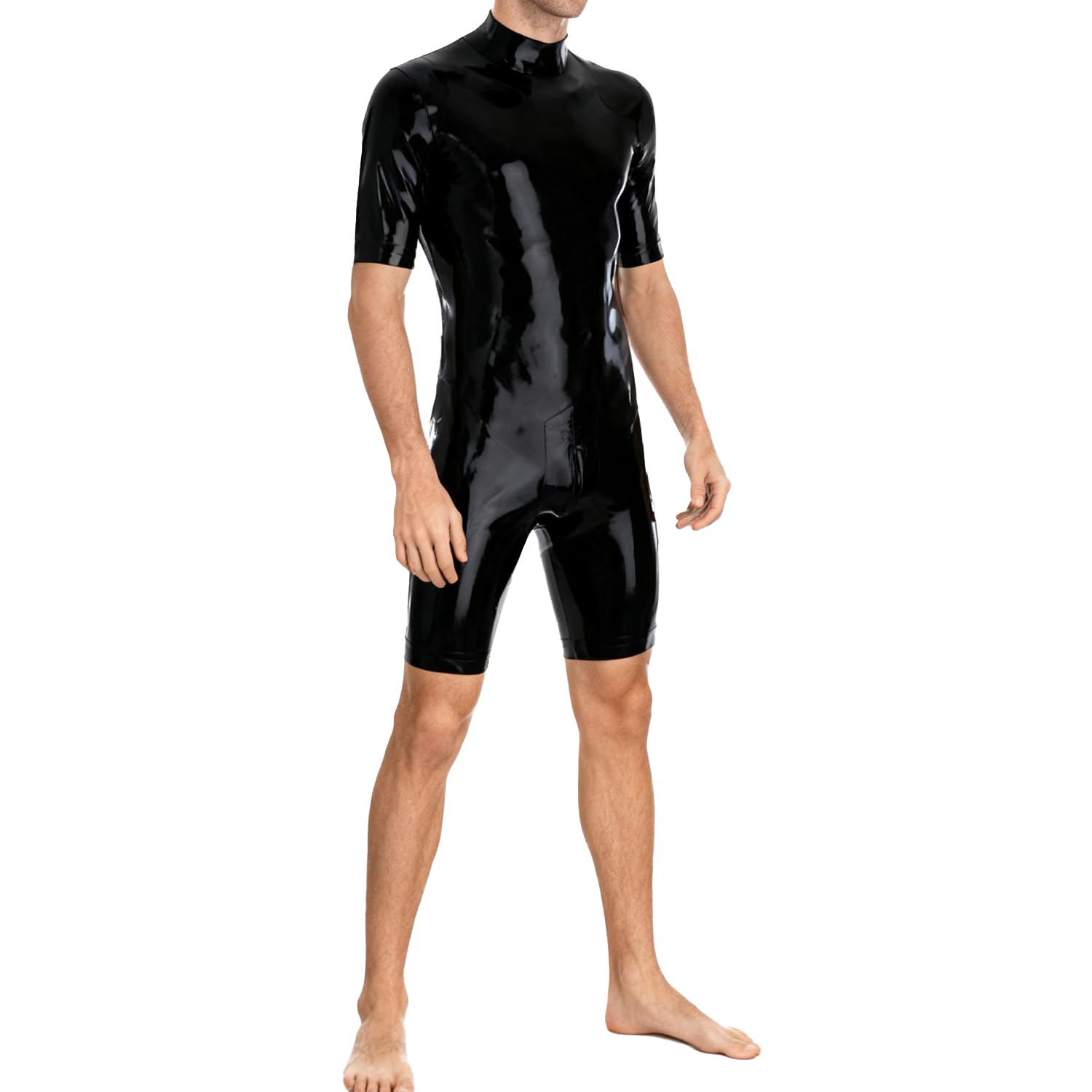 IOKUKI Catsuit Latex Homme Fait Main,Body Caoutchouc Manches Courtes,Fermeture éclair Dos et Entre Jambes,pour Les Club à Thème