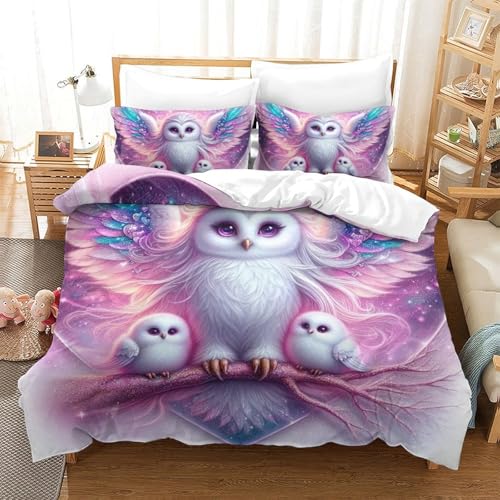 KQZJXNRPHG Owl Heart Wing 3D Housse De Couette Love Microfibre Parure De Lit Coffret Cadeau Femme 3 Pièces Ultra Doux Double(200x200cm)