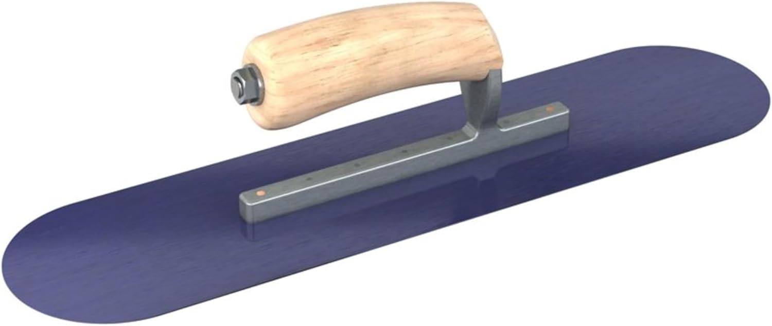 Bon Blue Steel Pool Trowel - 18" x 5" | Short Shank Round-End Concrete and Plaster Trowel with Camel Back Wood Handle | Professional Finishing Tool for Pools and Curved Surfaces