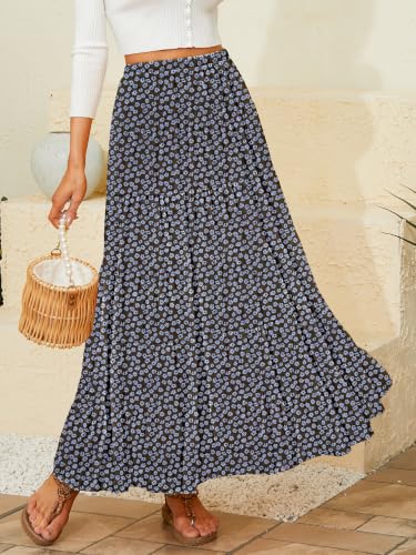Image of NASHALYLY Women's Chiffon Elastic High Waist Pleated A-Line Flared Maxi Skirts