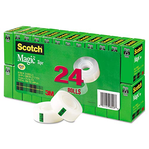 Fita mágica Scotch 810K24, núcleo de 2,5 cm, 0,9 cm x 2,5 m, 24 unidades, transparente