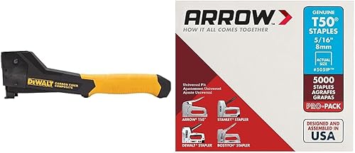 DEWALT Grapadora, fibra de carbono (DWHT75900) y cierre de flecha 505IP Heavy Duty T50 grapas para tapicería, construcción, muebles, manualidades,