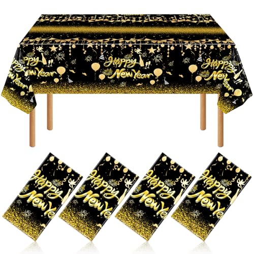 NOVWANG 4 Nappes Bonne Année, 108x54 Pouces Noir Or
