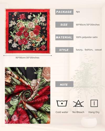 CHLINS 4 PCS Head Scarf for Women Satin Hair Scarf Large Silk Feeling Scarf Neck Scarves for Hair Wrapping 35 Inches2