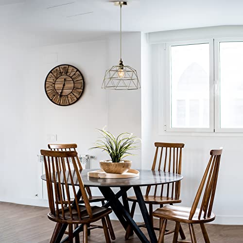 Retro Industrial Cage Pendant Adjustable Hanging Light, Etl Listed, 1-Light, Brushed Nickel Iron Metal Shade With Matching Cord And Canopy, For Foyer Dining Room Kitchen Island Bedroom #TOP4