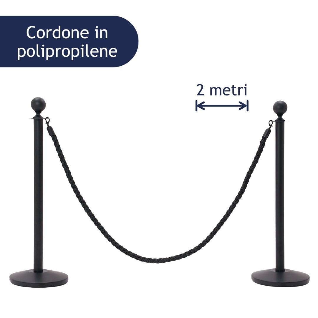 Danieli - Colonnina Segnapercorso per Cordoni Intrecciati 2 Metri. Base Conica con Anello Antiruggine in ABS Nero. Ideale come Paletti di Delimitazione in Hotel, Musei, Teatri. (Nero Opaco)