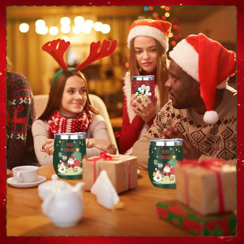 Image of MEZMUT Christmas Wine Tumbler Unique Mom Christmas Gifts for Women Her 12oz Stainless Steel Wine Glass Christmas Cups Insulated Tumblers with Lids&Straws Double Wall Vacuum Coffee Tumbler Mugs