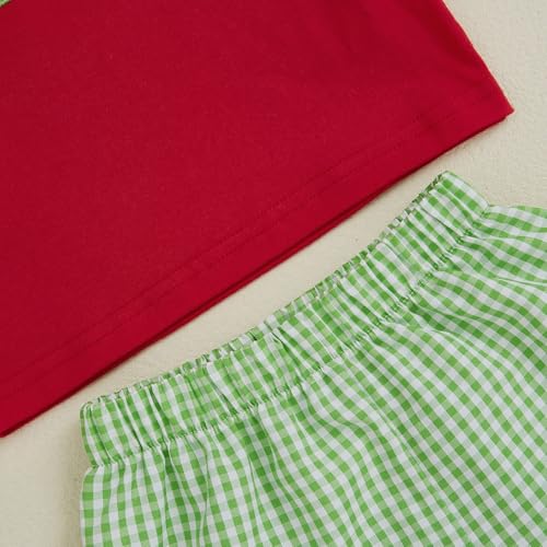 Image of Bonangber Toddler Baby Boy Summer Clothes Fruits Embroidery Short Sleeve T Shirt Plaid Shorts Sets Cute Boys Summer Outfits