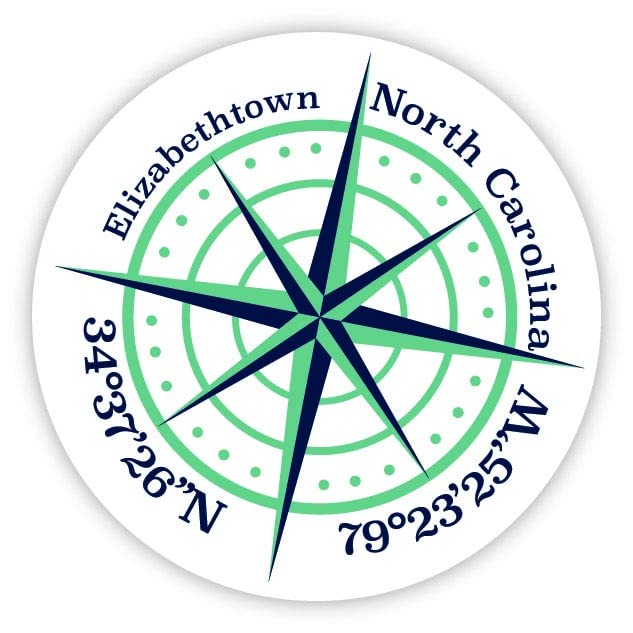 Elizabethtown North Carolina 2-Inch Vinyl Decal Sticker Latitude Longitude Compass Design