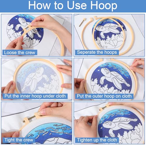 Image of SmoothNovelty Turtles DIY Punch Needle Kits for Beginners with Hoop Embroidery Fabric Instructions Thread Punch Needle Craft Set Easy for Starter Adults and Children Gift Decoration, 20x20cm-4
