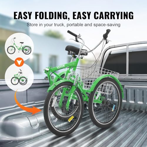 Image of VEVOR Folding Adult Tricycle,Adult Folding Trikes, 3 Wheel Cruiser Bike with Large Basket & Adjustable Seat, Shopping Picnic Foldable Tricycles for Women, Men, Seniors