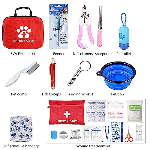 Erste-Hilfe-Set für Hund und Katze, 12-Teilig für den Notfall, Erste-Hilfe Haustiere, Reiseapotheke Hund, Gesundheitsprodukte für Hunde, für Hunde,Katzen,Kleintiere