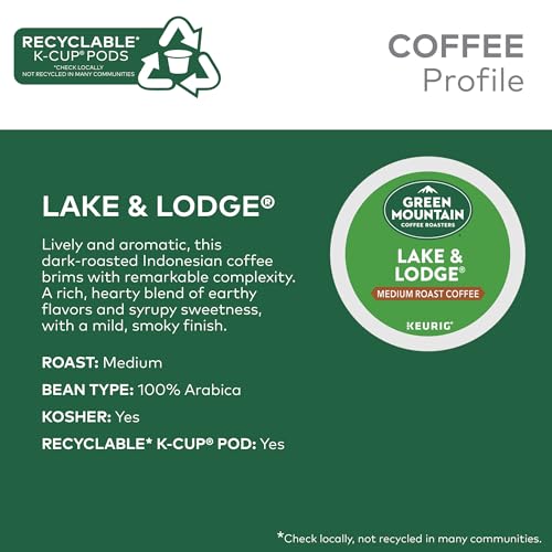 Image of Green Mountain Coffee Roasters Lake and Lodge Blend Keurig Single-Serve K-Cup pods, Dark Roast Coffee, 60 Count (6 Packs of 10)