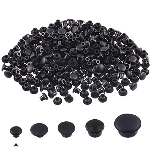 Image of Swpeet 500Pcs 1 /5 inch Black Plastic Plugs Hole Plugs Screw Covers Assortment Kit, Flush Type Hole Plugs Snap in Locking Hole Tube Panel Plugs Fastener Cover Plugs
