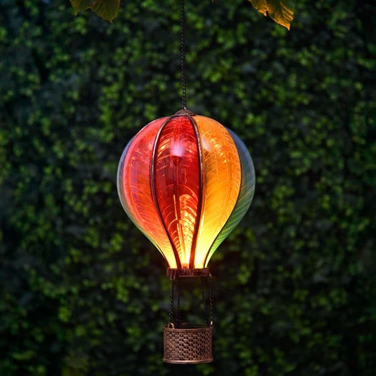 New Stunning Solar Powered Multicolored XL Hot Air Balloon Solar Lantern with Realistic Amber Flame Effect Outdoor Waterproof Decorative Hanging Light for Garden Patio Yard and Party Decor -A66