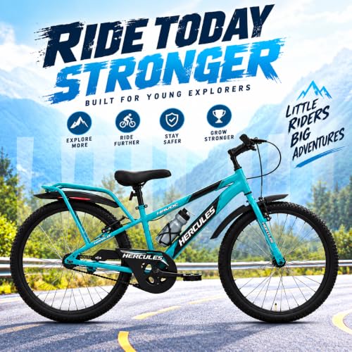 Image of Hercules Havoc 24T Kids Mountain Bicycle for Boys & Girls (Ages 10-14 Years) | Sports Cycle with 2.40 Wide Tyres, Front Rigid Fork, V-Brakes & Rear Carrier | Blue with Multi-Tool Kit