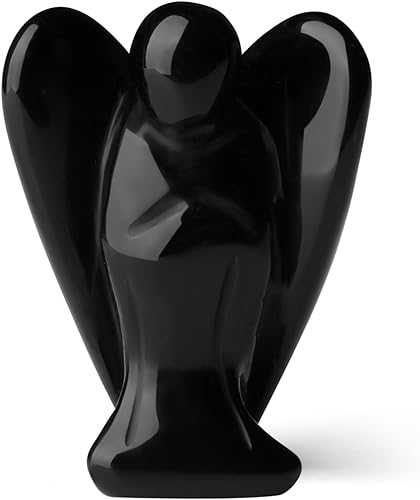 YATOJUZI Decoración de ángel de obsidiana negra de 2 pulgadas, cristales curativos, escultura de piedra natural pulida, escultura tallada a mano,