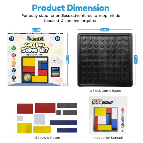 Image of Kidology Color Block Logic Puzzle Game for Kids 3+ Years | Brain Teaser Board Game for Adults with 88 Challenge Cards | 4 Difficulty Levels | STEM Learning Toy for Focus, Reasoning & Problem Solving