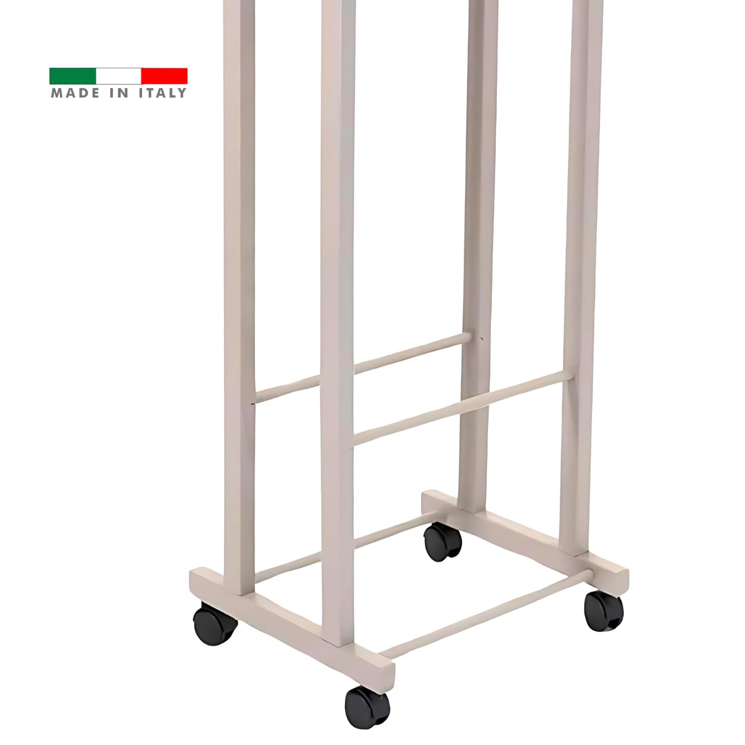 Indossatore Appendiabiti Legno Faggio Tortora Rotelle Servo Muto Doppio Dimensioni 45 x 30 x 95 cm Appendiabiti Vestiti Camera Letto Cabina Armadio Grezzo