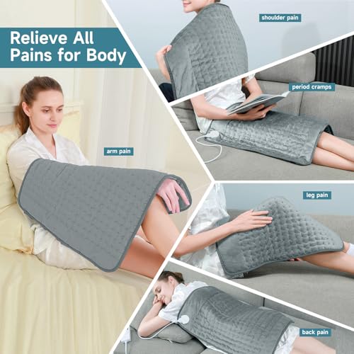 Image of 20 inch x 24 inch Heating Pad for Back Knee Leg Muscle Pain Cramps Relief, Electric Heating Pad for Women Mom Gifts with Moist Dry Option & 6 Heat Levels & Auto Off (Gray)