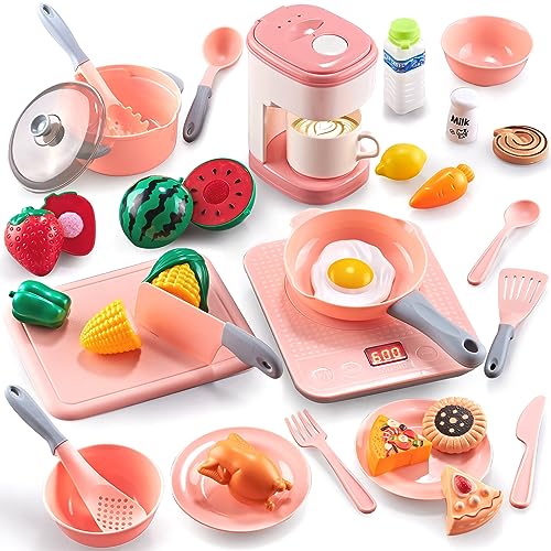 Kopi Corgi Juguetes de Cocina para niños,36 Piezas Accesorios Cocina Juguete Juego de Roles de Cocina,Comida Juguete,Ollas y Sartenes,Cafetera,Utensilios Cocina Juguete Regalo para Niños Niñas 3+Años