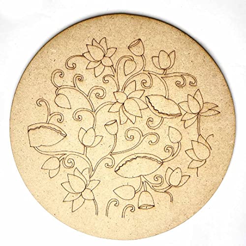 Image of Adikala Alekhan MDF Engraved Design Wall Plate Base with Frame Cutout for DIY Craft 8.Inch