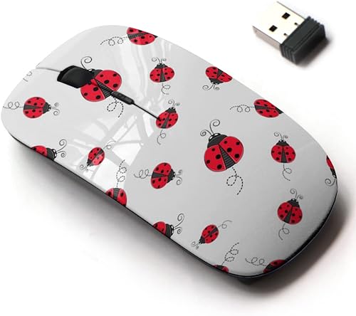Ratón inalámbrico 2.4G con bonito diseño de patrón para todas las computadoras portátiles y computadoras de escritorio con nano receptor - Ladybug