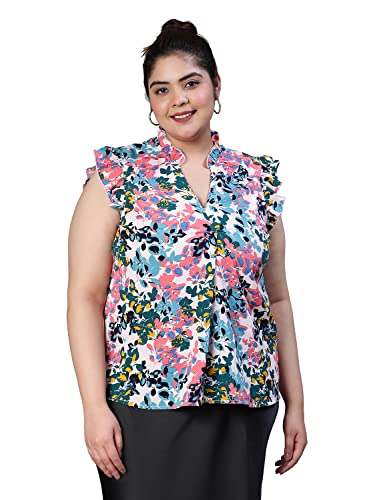 Image of oxolloxo Women Plus Size Floral Print Ruffled Top