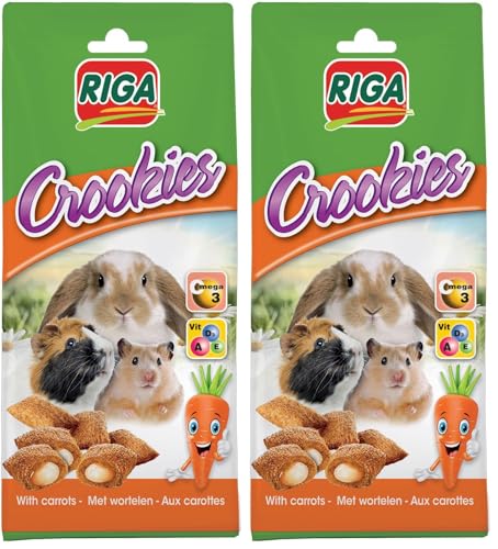 Riga - Crookies aux Carottes - Biscuits Croustillants pour Lapins Nains, Cochons d'Inde et Petits Rongeurs - Riche en Vitamines et Oméga 3-50 g (Lot de 2)