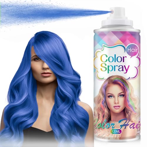 Temporary Hair Color Spray for Women and Kids, One-Time Use Hair Color Wax, Washable Disposable Natural Hair Spray Hair Strong Style for Party, Hollowen, Cosplay (Blue, 120ML)