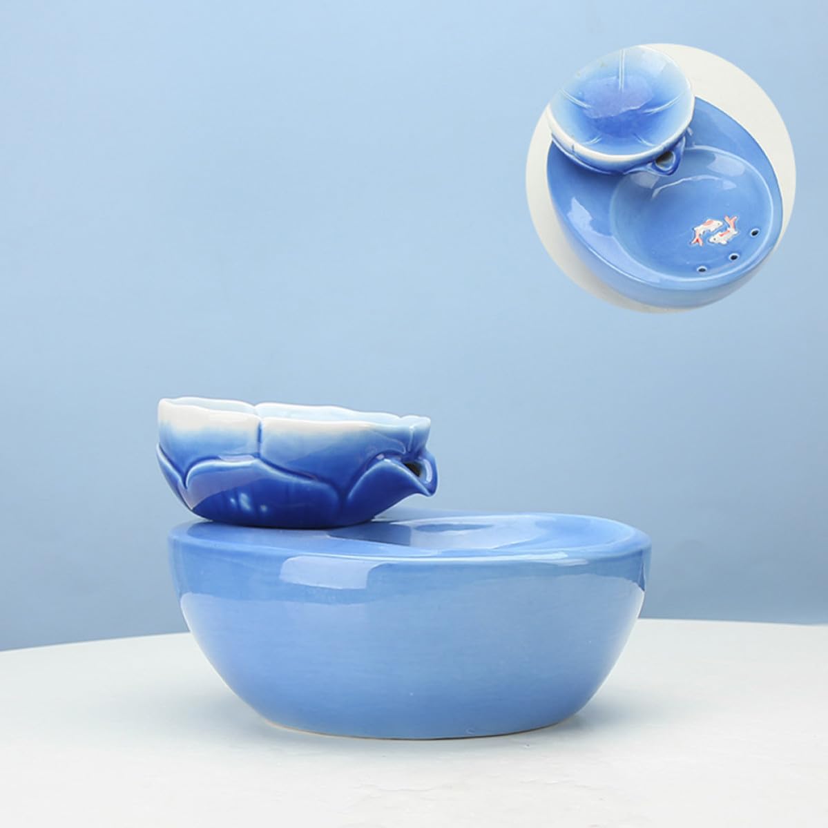 Fontanella per Acqua Sempre Fresca a Casa Automatica in Ceramica per Gatti e Cani con Capacità 1.5l, Design Creativo a Forma di Loto, Filtro Integrato
