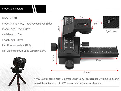D&F 4 Way Fousing Rail Slider Aluminum Macro Close-Up Stand For Canon Nikon Sony Pentax Olympus And Other Dslr Camera And Dc With Standard 1/4" Screw Thread #TOP3
