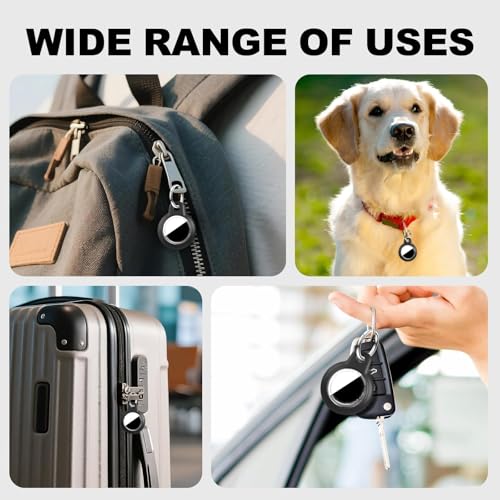 Image of MOLOSLEEVE [4 Pack Case for AirTag 2nd Gen (2026) & 1st Gen, Holder Anti-Scratch Protective Cover for Air Tags, Men's Women's Keyrings & Keychains for Keys, Luggage, Black(Clear Cover)