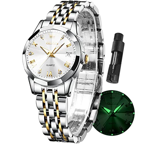 Image of OLEVS Watches Women with Date Silver Stainless Steel Luxury Ladies Watches with Small Writs Diamond Watches for Women Waterproof Elegant Dress Quartz Analog Women's Wrist Watches Reloj de Mujer